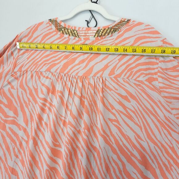 Chico's Animal Print Beaded Sequin Modal Tunic Women XXL Coral Beige V Neck - Picture 5 of 14